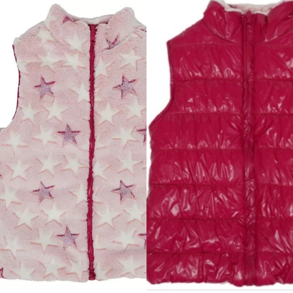Epic threads Girls Reversible Vest Pink Faux Leather Faux Fur Star Print